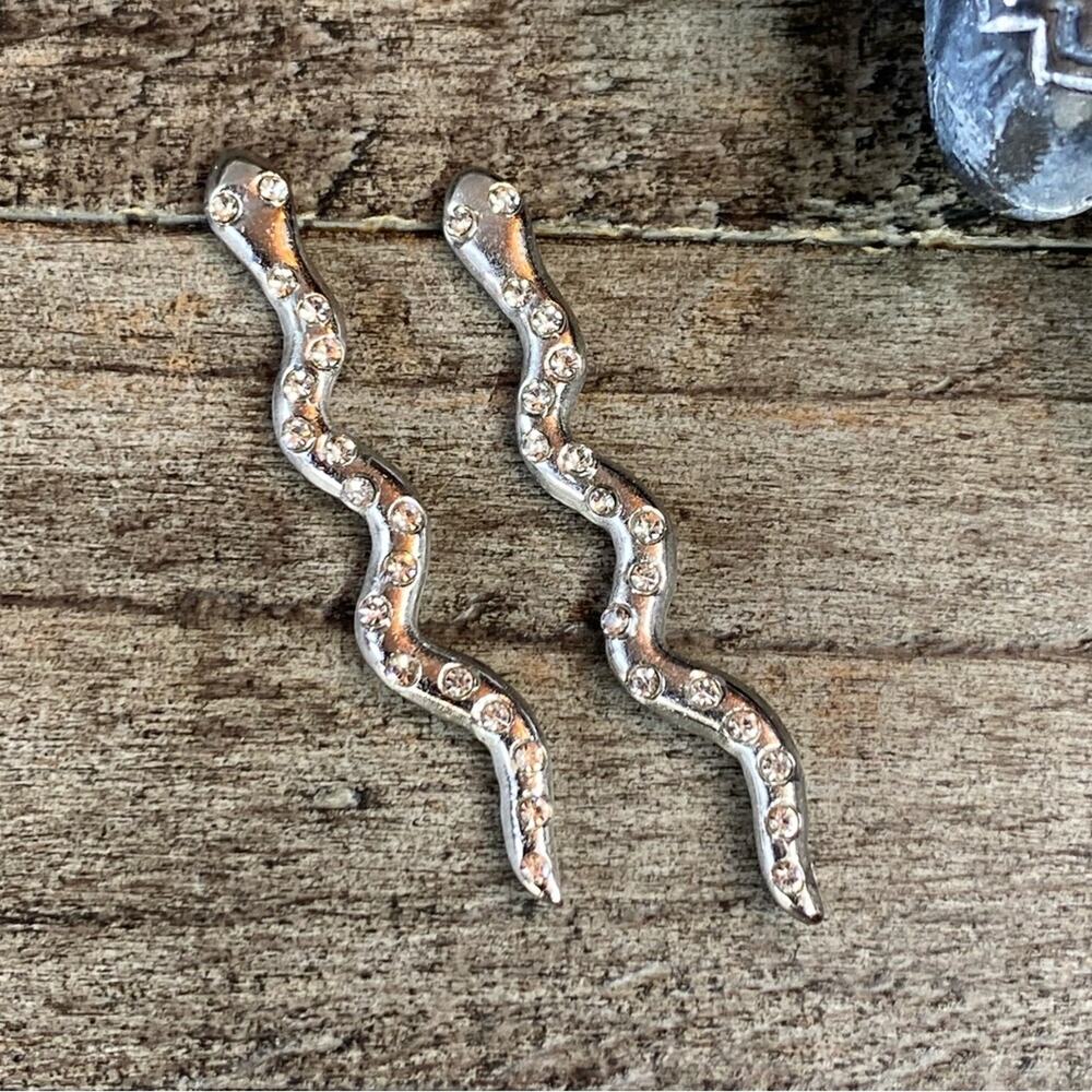 NEW Silver Snake Rhinestone Earrings - Picture 9 of 15